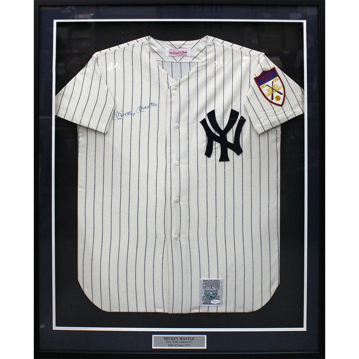 Mickey Mantle Autographed Home Mitchell & Ness Framed  Jersey (JSA)