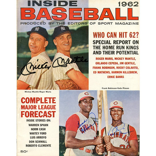 Mickey Mantle Frank Robinson Vada Pinson Signed 1962 Inside Baseball Magazine JSA