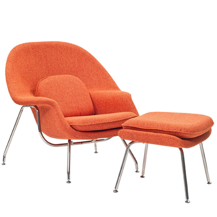 ORANGE TWEED, LEXMOD EEI-113 WOMB LOUNGE CHAIR WITH OTTOMAN FREE SHIPPING