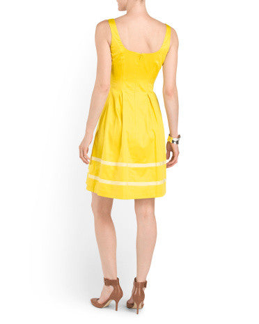 NINE WEST Topstitch Dress With Pleats, Womens, Size 6, Sunshine