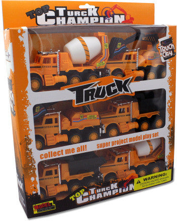 6-Pack Friction-Powered Construction Trucks