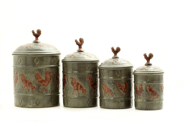 Set of 4 Rooster Canisters 4Qt/ 2Qt/1.5Qt/1Qt