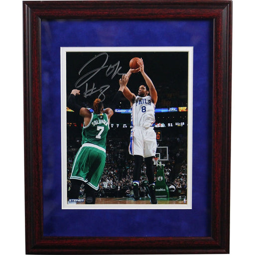 Jahlil Okafor Signed and Framed 76ers First NBA Game Action 8x10 Photo (Thick Cherry w/ Blue Over White Matte)