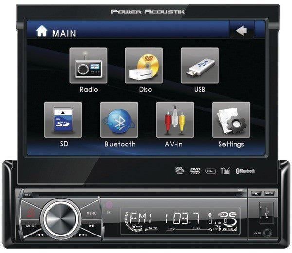 Power Acoustik - 7" Single-DIN Motorized, Touchscreen LCD DVD Receiver with Detachable Face (With Bluetooth(R))