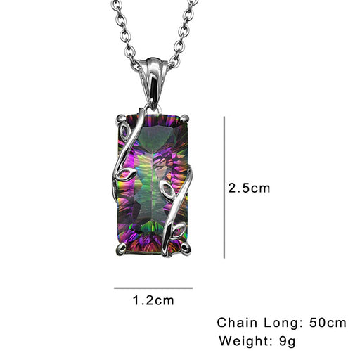 D&Z Handmade Fire Rainbow Mystic Natural Crystal Pendant Necklace Sterling Silver Vintage for Women Necklace Jewelry