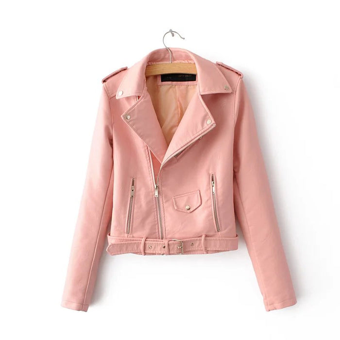 Stunning Women's Pretty Leather Jacket with Zipper