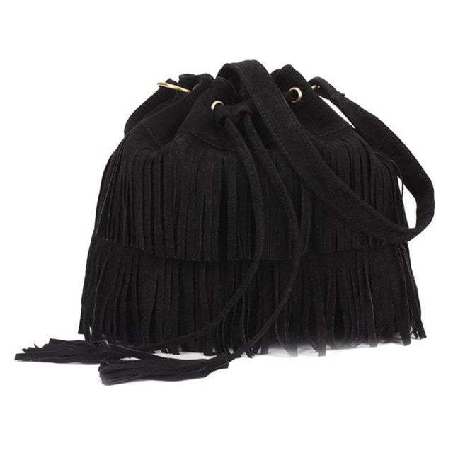 Fashion Women Bag Casual Tassel Solid Bags Drawstring Shoulder Bags Women Messenger