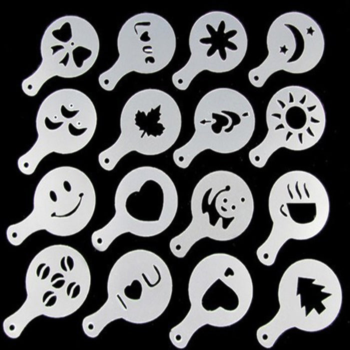 16pcs Coffee Stencil Filter , Coffee Barista Mold Templates . Strew Flowers Pad Spray,  Art Coffee Tools