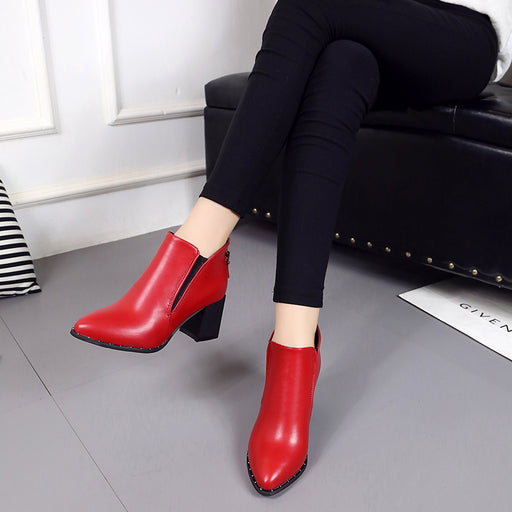 2017 Hot in the ultra-lo Fashion Women's Boots Casual Leather Boots Pointed Toe Buckle Warm  Women's Ankle Boots