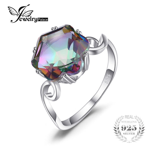 3.2ct Genuine Rainbow Fire Mystic Topaz Ring Solid 925 Sterling Silver Jewelry Best Gift For Women Fine Jewelry