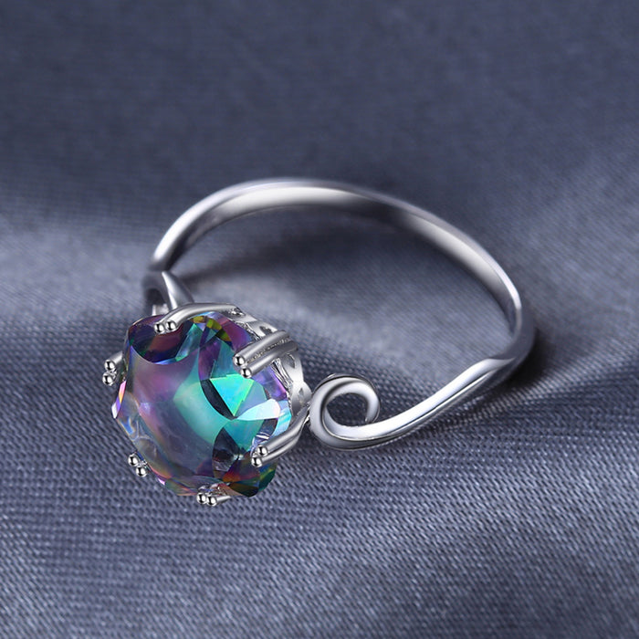 3.2ct Genuine Rainbow Fire Mystic Topaz Ring Solid 925 Sterling Silver Jewelry Best Gift For Women Fine Jewelry