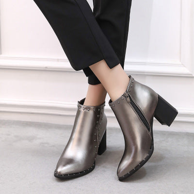 2017 Hot in the ultra-lo Fashion Women's Boots Casual Leather Boots Pointed Toe Buckle Warm  Women's Ankle Boots