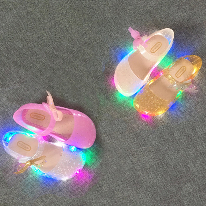 2018 Mini Melissa New LED Lights Butterfly Frozen Shoes Breathable Girl Princess Shoes Gown Sandals Melissa Shoes