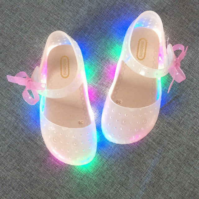 2018 Mini Melissa New LED Lights Butterfly Frozen Shoes Breathable Girl Princess Shoes Gown Sandals Melissa Shoes