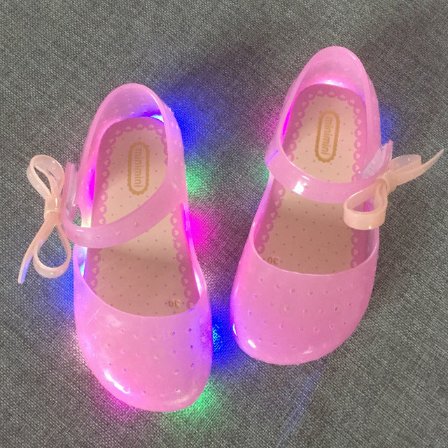 2018 Mini Melissa New LED Lights Butterfly Frozen Shoes Breathable Girl Princess Shoes Gown Sandals Melissa Shoes