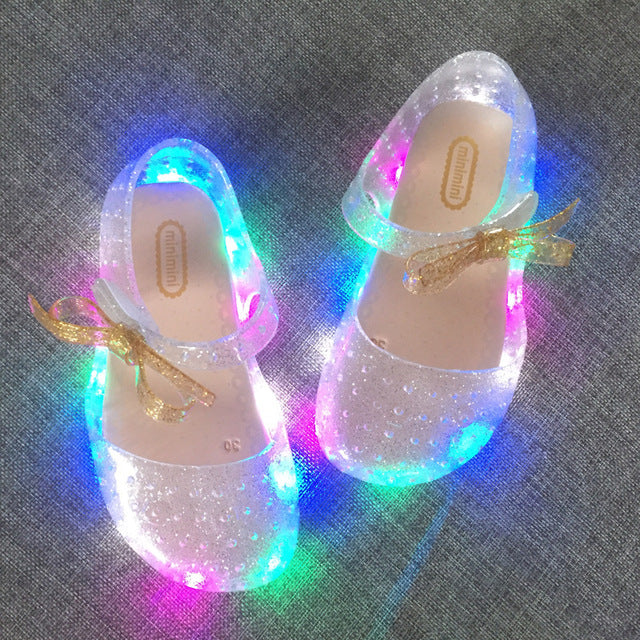 2018 Mini Melissa New LED Lights Butterfly Frozen Shoes Breathable Girl Princess Shoes Gown Sandals Melissa Shoes