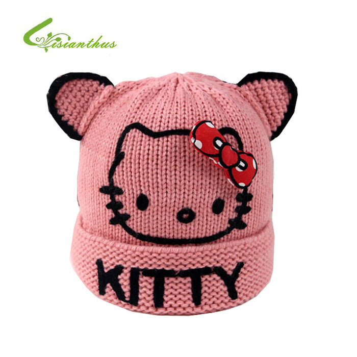 Lovely Hello Kitty Crochet Knitted Winter Cap 0-3 Years for Girls