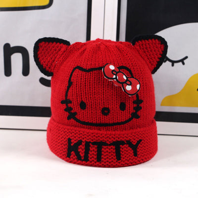 Lovely Hello Kitty Crochet Knitted Winter Cap 0-3 Years for Girls