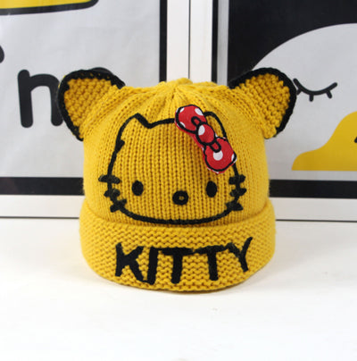 Lovely Hello Kitty Crochet Knitted Winter Cap 0-3 Years for Girls