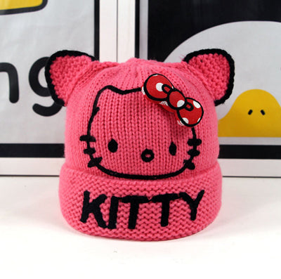 Lovely Hello Kitty Crochet Knitted Winter Cap 0-3 Years for Girls