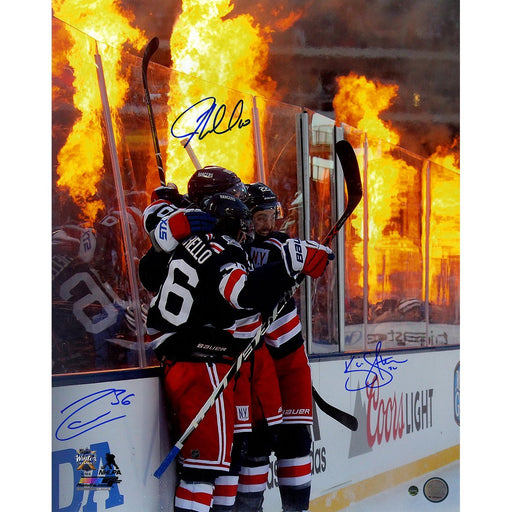 Mats Zuccarello/JT Miller/Kevin Shattenkirk Triple Signed '2018 Winter Classic Celebration Flames Background' 16x20 Photo