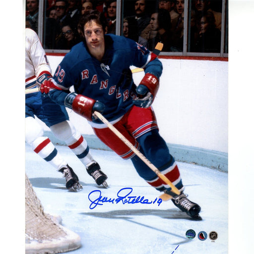 Jean Ratelle Signed New York Rangers Close Up in Blue Jersey 8x10 Photo