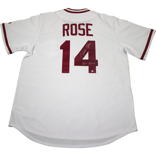 Pete Rose Signed Cincinnati Reds Majestic White 1976 Cooperstown Jersey w/ "Hit King" Insc