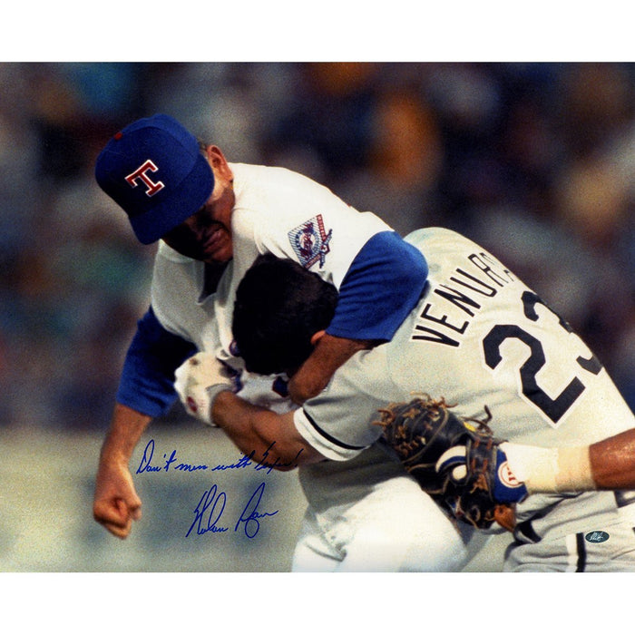 Nolan Ryan Signed 'Robin Ventura Fight' 16x20 Photo w/ "Don't Mess With Texas" Insc (Nolan Ryan Holo)
