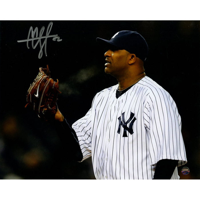 CC Sabathia Signed Home Jersey Closeup Pitching Horizontal 8x10 Photo