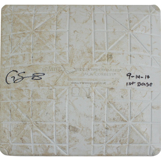 Gary Sanchez Signed Orioles at Yankees 9-14-2017 Game Used First Base w/ "9-14-17 1st Base" Insc. (Innings 3-5)(JC009538)