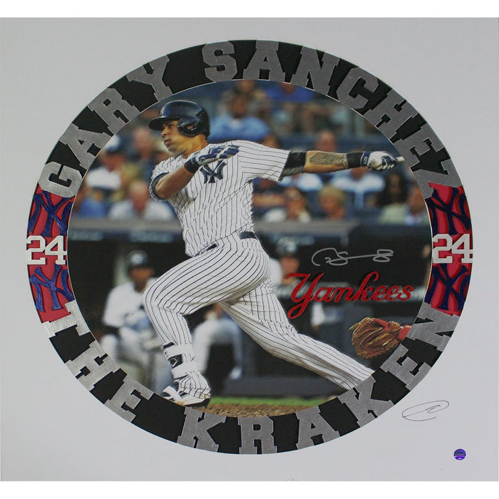 Gary Sanchez Signed Swinging 16x16 Black and Red Background Grubard Designs Print