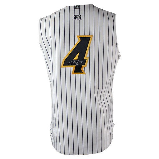 Justus Sheffield Signed #4 Game Used 2018 Trenton Thunder Home Pinstripe Sleeveless Jersey