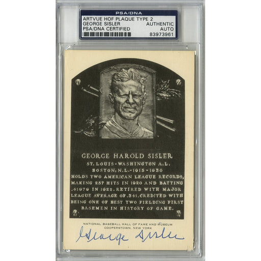 George Sisler Signed HOF Plaque Postcard PSA/DNA Slabbed