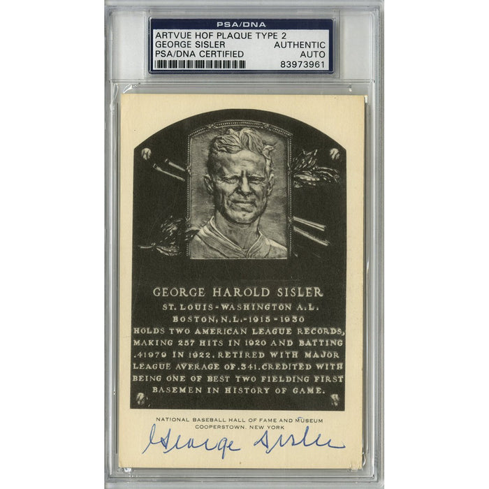 George Sisler Signed HOF Plaque Postcard PSA/DNA Slabbed