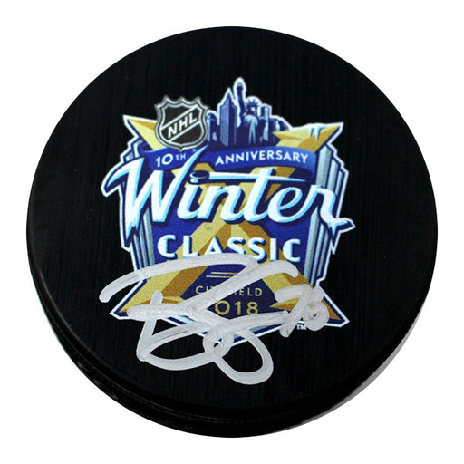 Brady Skjei Signed 2018 NHL Winter Classic Logo Puck (Signed in Silver)