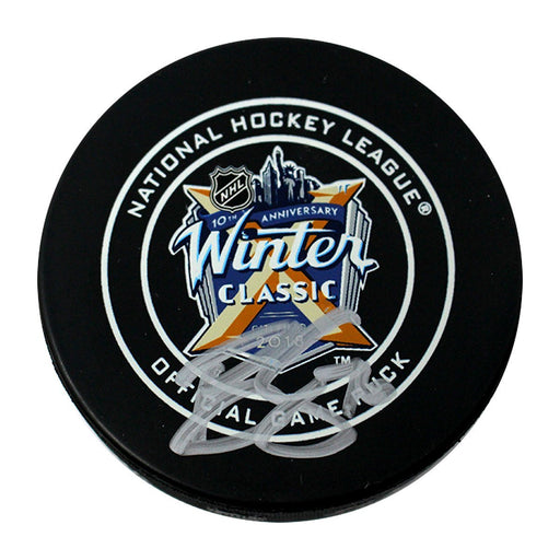 Brady Skjei Signed 2018 Winter Classic Logo Game Model Puck (Signed in Silver)