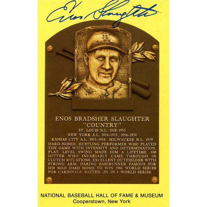 Enos Slaughter Signed HOF Plaque Postcard Need Auth