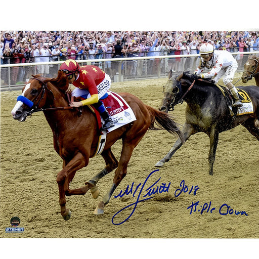 Mike Smith Signed 2018 Belmont Stakes  8x10 Photo w/ "2018 Triple Crown" Insc