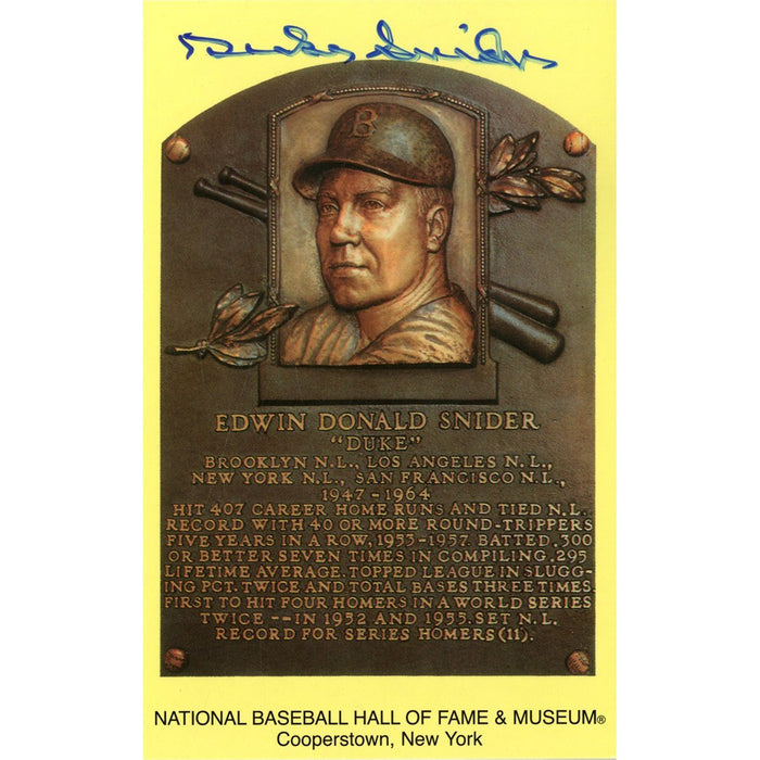 Duke Snider Signed HOF Plaque Postcard JSA