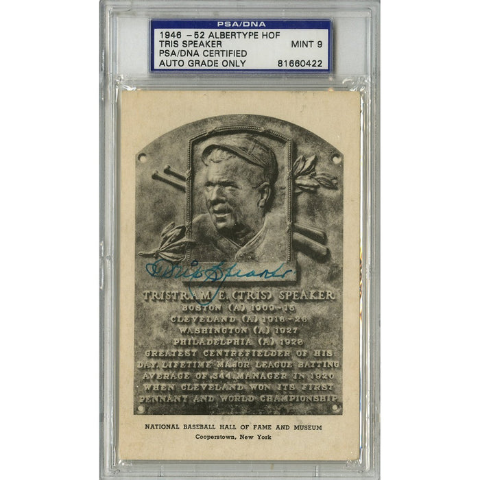 Tris Speaker Signed HOF Plaque Postcard PSA/DNA Graded 9 (Encapsulated)