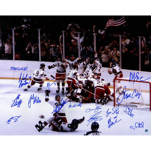 1980 USA Men's Hockey Team Signed 16x20 Photo w/ "1980 Gold" Inscription by Mark Wells (15 Signatures)