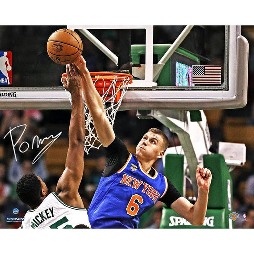 Kristaps Porzingis Signed 'Block vs. Boston' 8x10 Photo