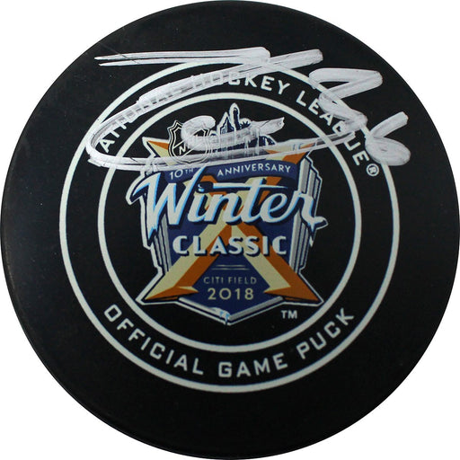 Mats Zuccarello Signed 2018 Winter Classic Logo Game Model Puck (Signed in Silver)